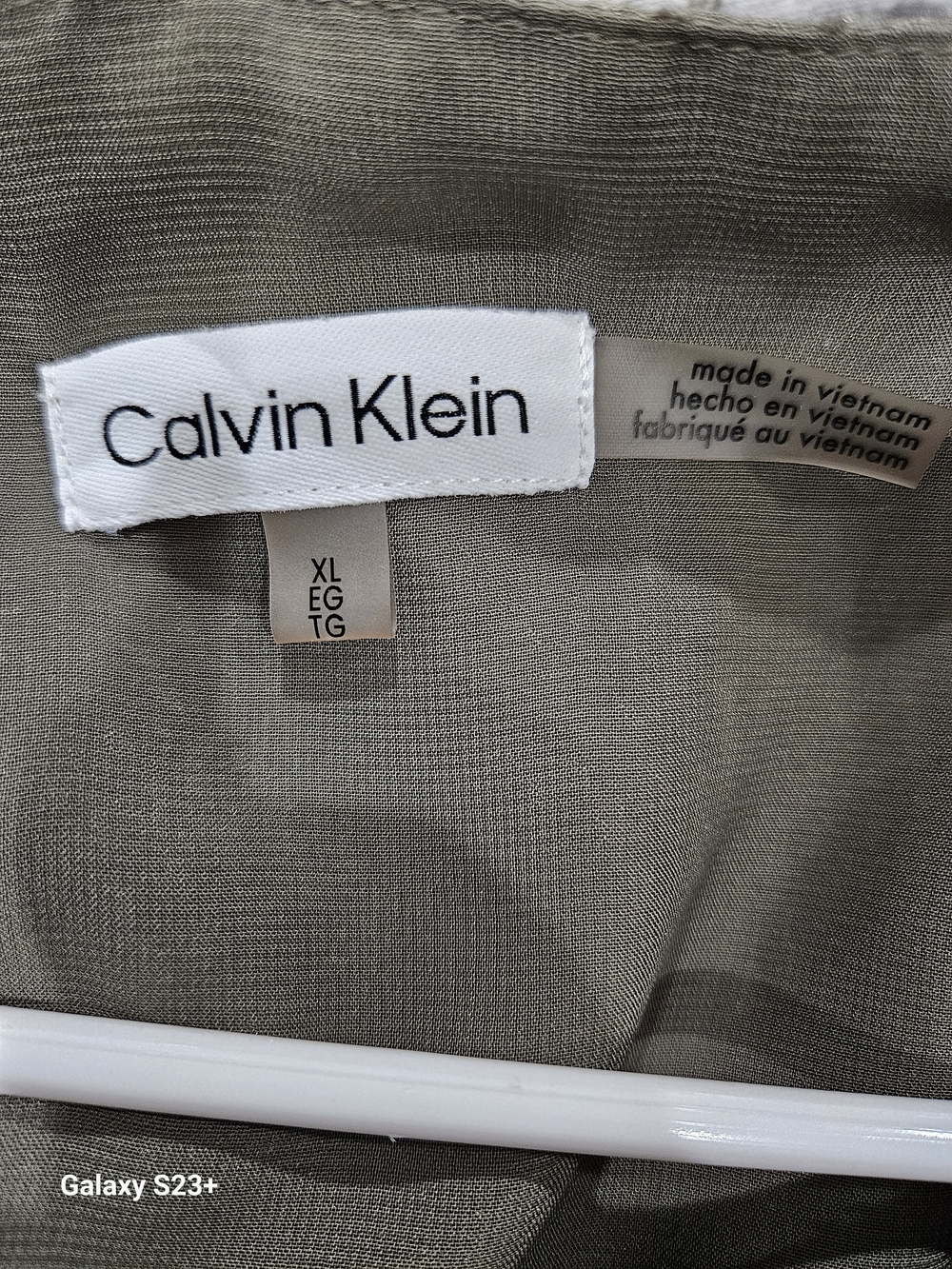 Calvin Klein Olive Textured Balloon Sleeve Blouse - Picture 4 of 6